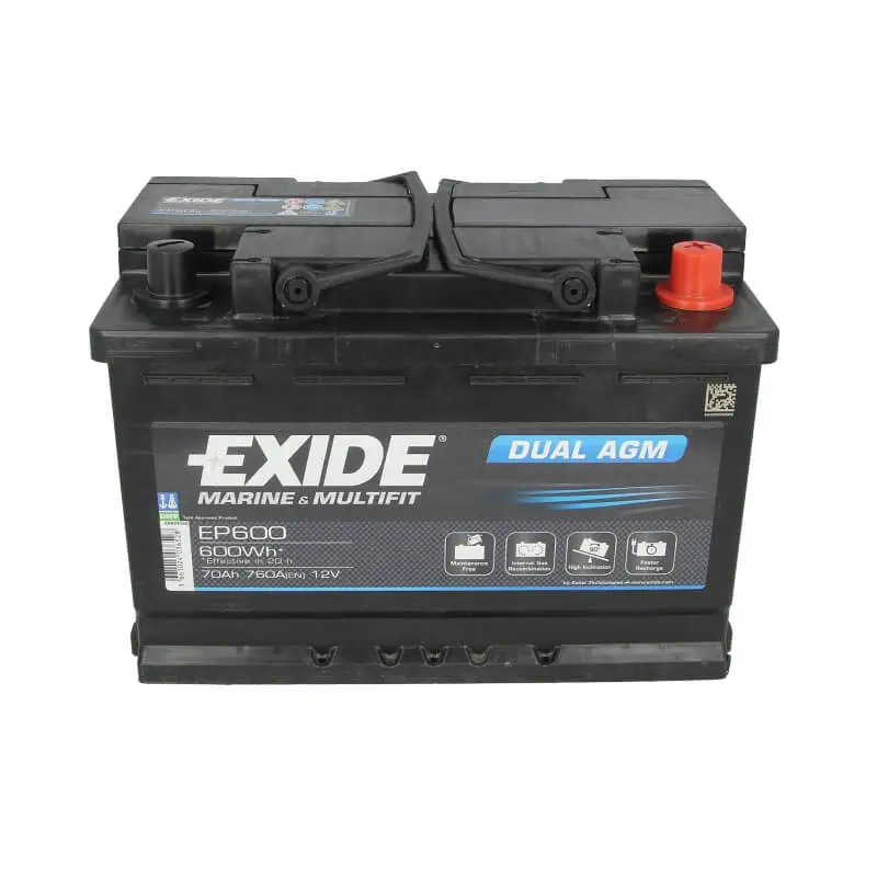 EXIDE Battery 12V 70Ah/760A DUAL AGM; MARINE/RV (R+ standard terminal) - Image 2