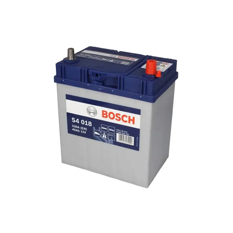 Battery BOSCH 12V 40Ah/330A S4 (R+) 187x127x227 B13 - fitting flange 10.5 mm (starting)
