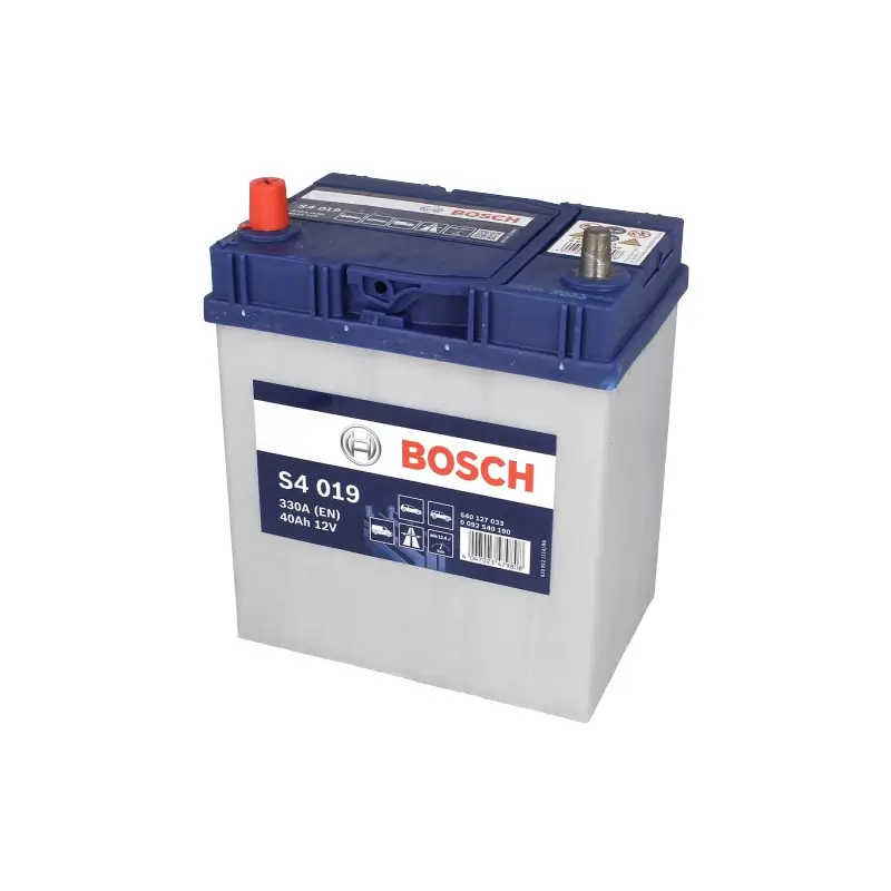 Battery BOSCH 12V 40Ah/330A S4 (L+) 187x127x227 B01 - fitting flange 10.5 mm (starting)